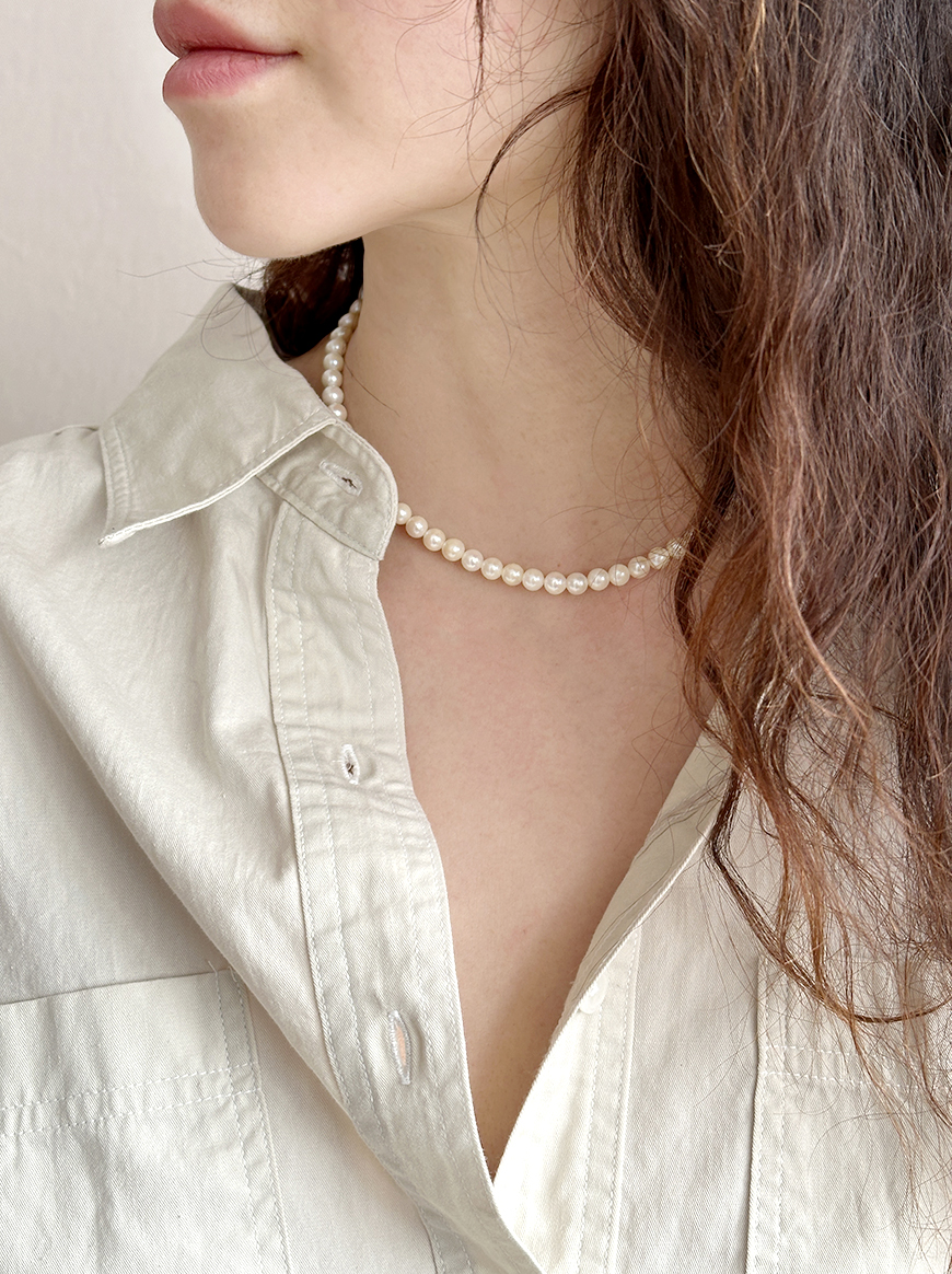 CLASSIC vintage IVORY pearl necklace ( 6mm담수진주) made in japan